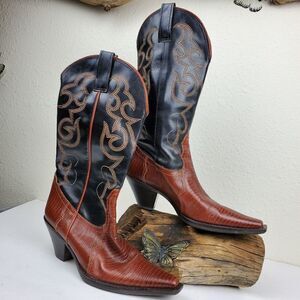 Manalya  brown black western boot with bold stitch